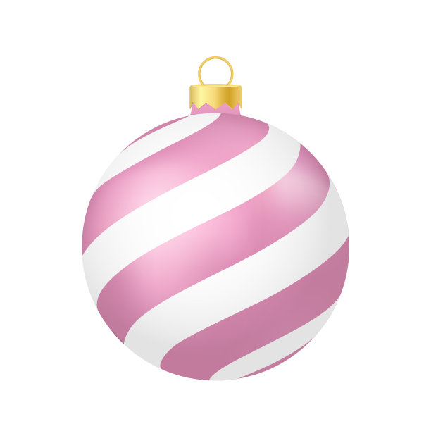 粉色玫瑰圣诞树玩具或球体积和现实色彩插图图片下载
