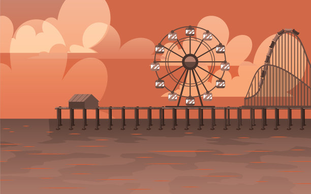 圣塔莫尼卡码头矢量图像平面设计插图图片下载