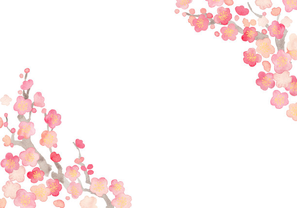 水彩画红杏花框图片下载