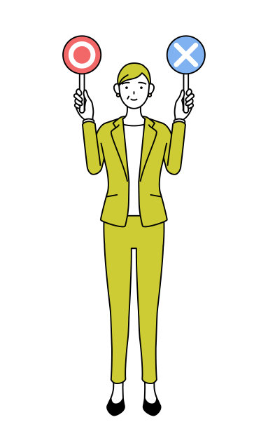简单的线画插图的高级妇女在西装，女经理，职业妇女拿着一根棍子指示正确和不正确的答案。图片下载