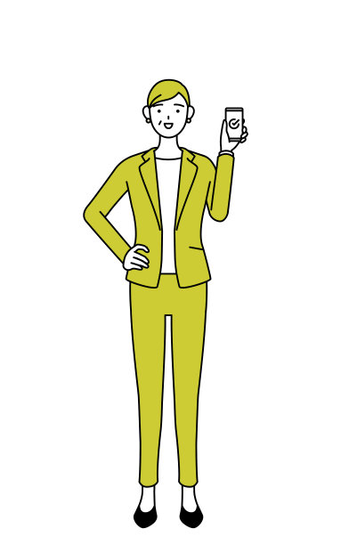 简单的线条画插图的高级妇女在西装，女经理，职业妇女使用智能手机在工作。图片下载