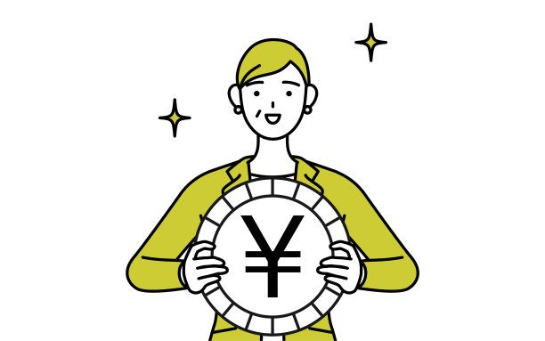 简单的线条插画的老年女性西装，女经理，职业女性，外汇收益和日元升值的形象图片下载