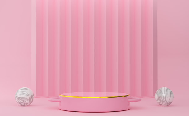 讲台空的几何形状粉红色粉彩组成的现代舞台展示和极简主义的模型，抽象的橱窗背景，概念3d插图或3d渲染图片下载