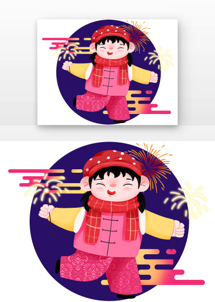 手绘儿童放烟花图片下载