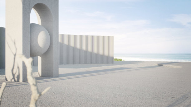 海景城市公园里空荡荡的灰色混凝土地板。图片下载