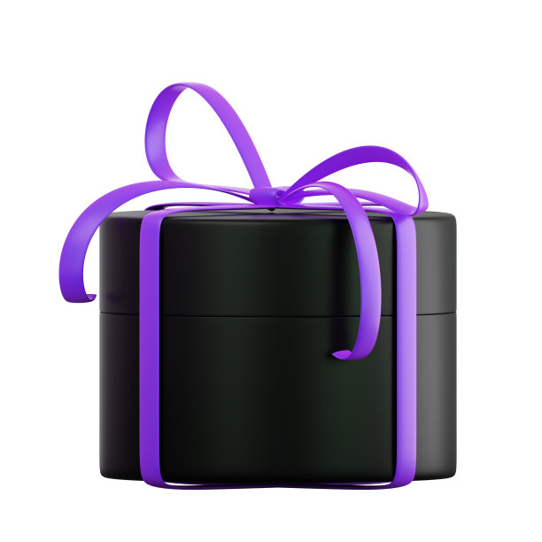 现实的黑色礼盒与紫色或紫色丝带蝴蝶结。抽象节日的概念，生日，圣诞节或黑色星期五礼物或惊喜。3d高质量隔离渲染图片下载