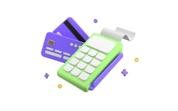 通过pos终端机信用卡和工资单在线支付。非接触式支付交易隔离在白色背景。三维渲染图片下载