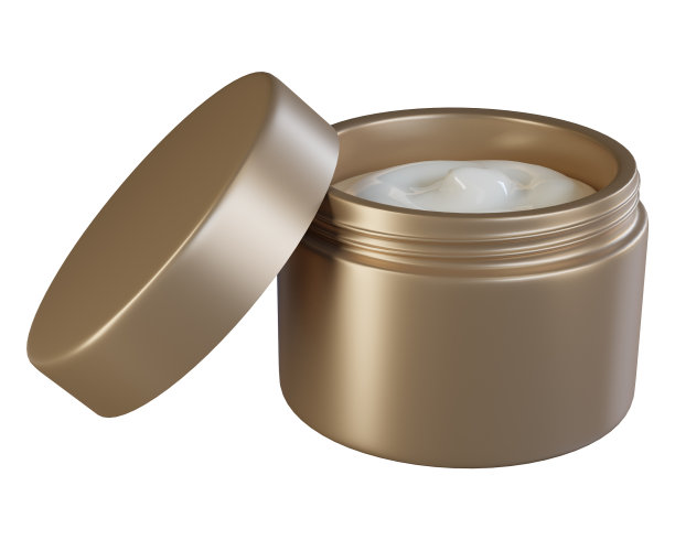 3d渲染黄金化妆霜罐打开盖子图片下载