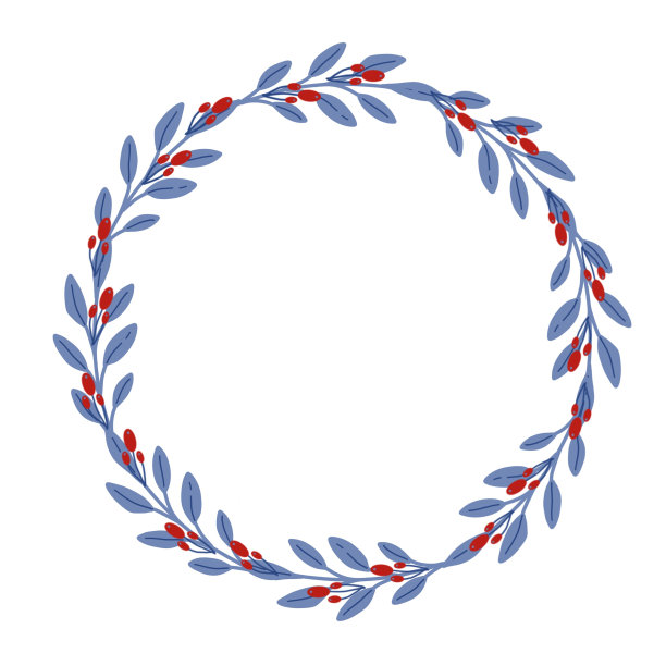 冬天的花环，蓝色的树枝和浆果。设计节日邀请，贺卡，海报，包装，印刷。图片下载