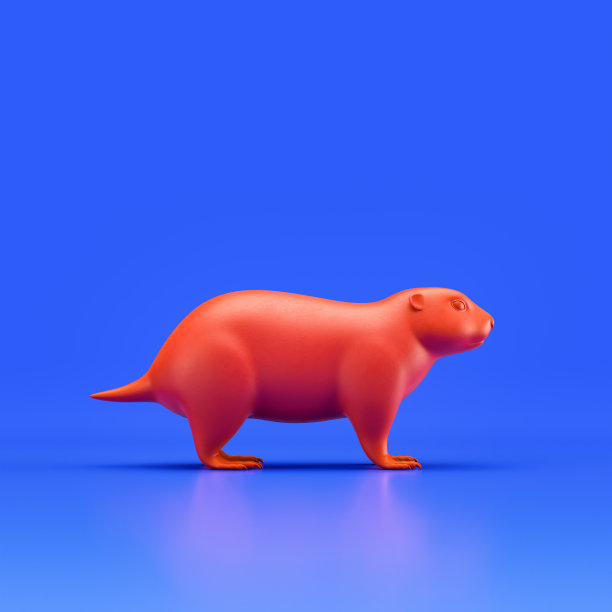 草原土拨鼠单色单色动物玩具制成的红色塑料，单动物从侧面看，侧面，动物，3d渲染图片下载