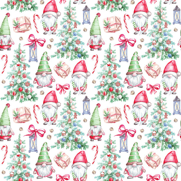 圣诞节的模式。水彩剪纸艺术图片下载