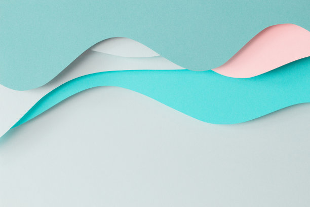 抽象彩纸纹理背景。最小的剪纸组成的几何形状和层次的绿松石，海蓝宝石，柔和的绿色和粉红色的线。俯视图，复制空间图片下载