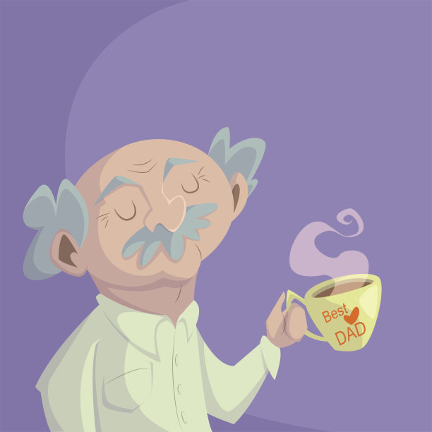插图上的老爷爷留着大胡子，头发花白，手里拿着一大杯热饮图片下载