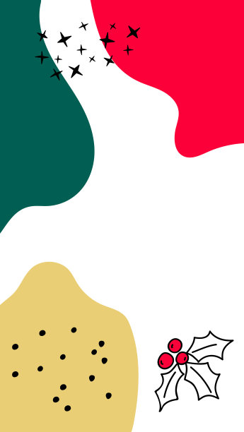 圣诞节社交媒体故事和帖子模板。带有文本和图像复制空间的背景模板。红色和绿色的抽象形状和金色的圆点。圣诞节的象征冬青。图片下载