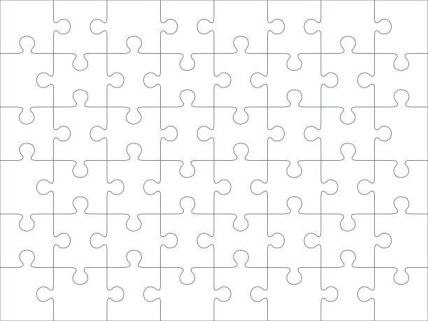拼图空白模板或切割指南48片，6 × 8瓷砖矢量拼图游戏图片下载