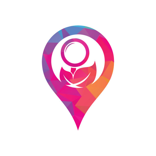 叶搜索地图销形状概念矢量标志模板。图片下载