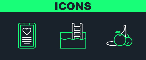 设置线水果医学剪贴板和游泳图片下载