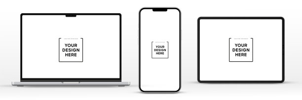 现代笔记本电脑模型前视图和高质量的智能手机和平板电脑模型隔离在白色背景。笔记本模型和手机设备模型的ui ux应用程序和网站演示。股票向量。图片下载