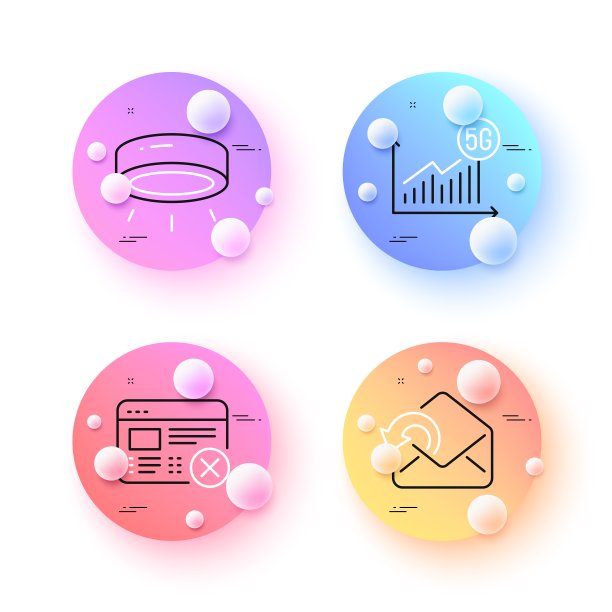 5G统计、发送邮件和LED灯极简线条图标。适用于Web应用程序、印刷。矢量图片下载