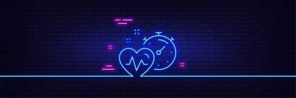 有氧训练计时器线图标。脂肪燃烧的时间标志。霓虹灯辉光效果。向量图片下载