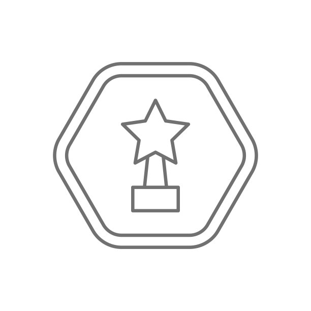 黑色六边形标志黑色细线图标矢量，奖杯与星星图片下载