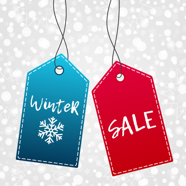 冬季大甩卖的购物标签。带有雪图案的矢量符号。雪花圣诞背景。用于商店、广告、设计的标签标志图片下载