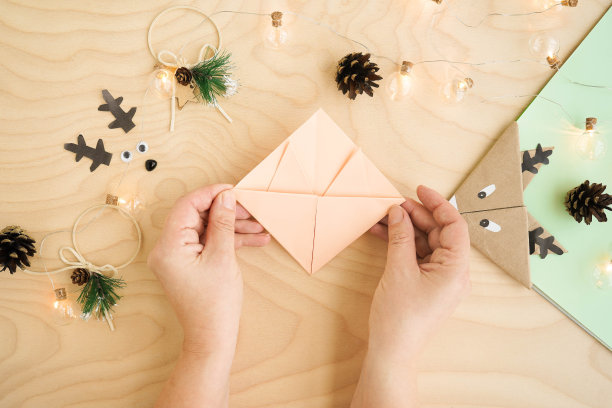 步骤8:折纸。一步一步的照片指导如何用你自己的手在纸上制作一只鹿的形式的书签。和孩子们一起做简单的手工。图片下载