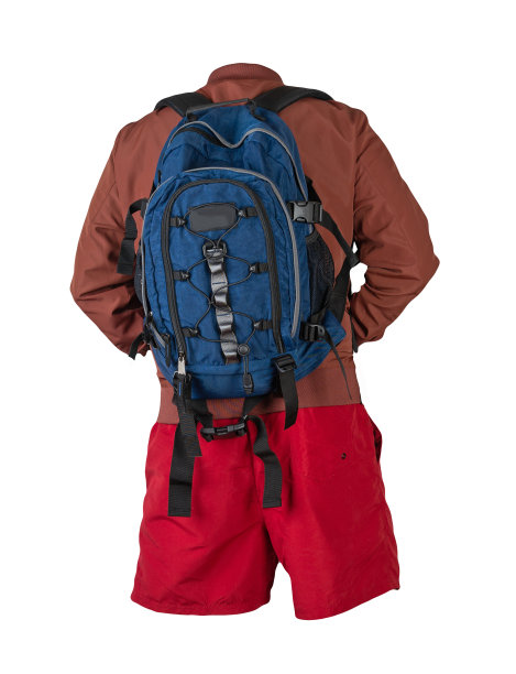 双肩包，短裤，白色背景的夏季夹克。图片下载