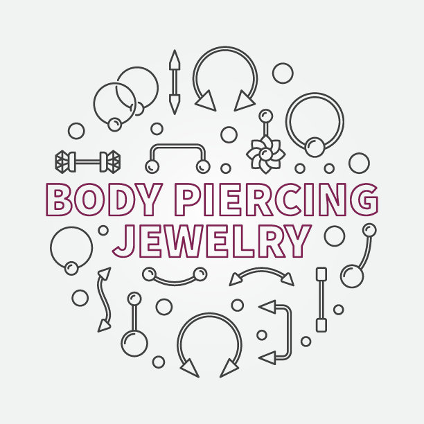 身体穿刺珠宝矢量现代插画在细线风格图片下载