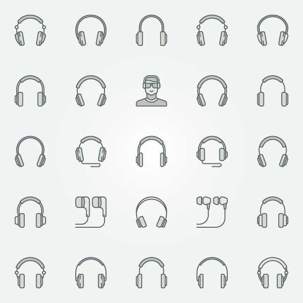 耳机彩色图标集-矢量耳机标志图片下载