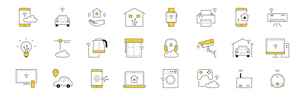 智能家居涂鸦图标集，矢量线标志图片下载