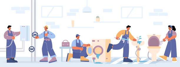 水管工队维修卫生间、水槽图片下载