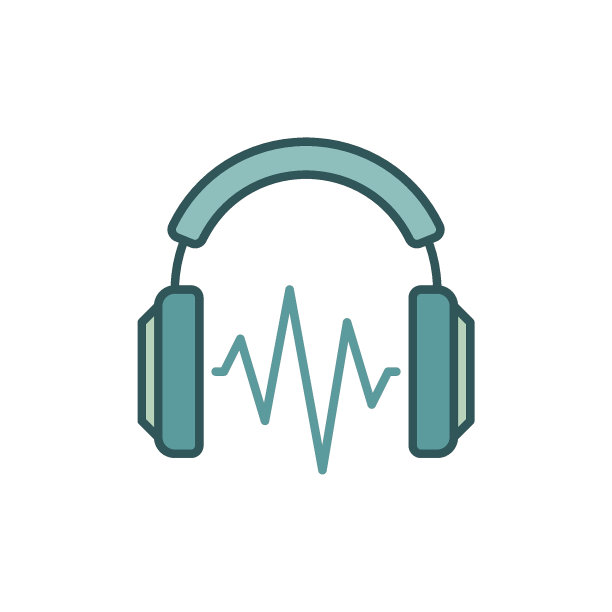 耳上耳机声波矢量彩色图标图片下载