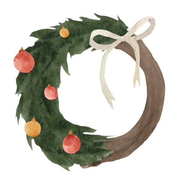 圣诞冷杉花环与红色圣诞装饰松树花环。装饰元素。水彩插图孤立在白色背景图片下载