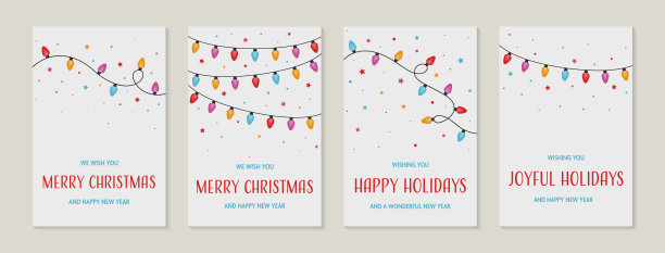五颜六色的灯串。收集圣诞贺卡和祝福。矢量图图片下载