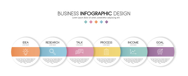 包含6个元素的业务信息图的概念。彩色图。向量图片下载