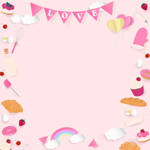 面包店和原料框架与纸艺术背景图片下载