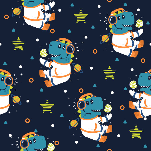 恐龙星系卡通矢量图案背景。图片下载