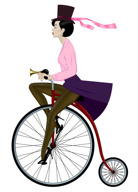 女人在帽子与开放性感的腿在黑色紧身衣骑着一辆复古自行车图片下载