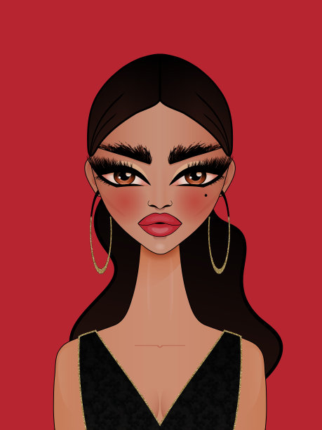 可爱的插图女孩头像肖像。图片下载