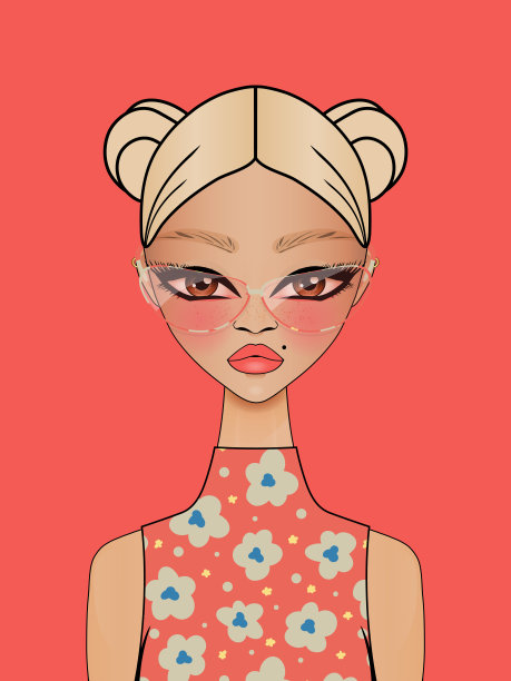 可爱的插图女孩头像肖像。图片下载