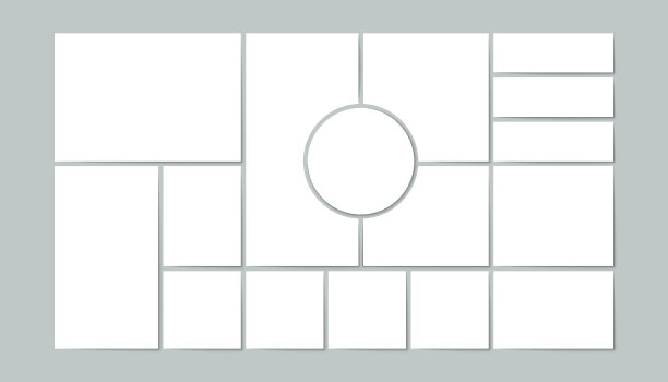 Moodboard网格。马赛克照片拼贴布局抽象极简主义空白摄影相册页模型。矢量图图片下载