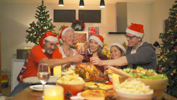 一群白种人。画像的西方白人家庭有一个庆祝晚宴在晚会上圣诞夜快乐的假期在家里。人们的生活方式。感恩节图片下载