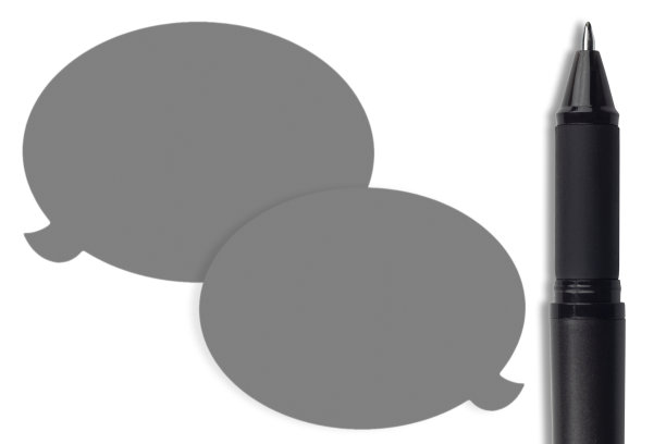 黑色笔与灰色相结合的样品，用钢笔的语音气泡，白色背景的设计模板图片下载