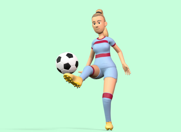足球运动员女孩用她的脚玩一个球三维渲染图片下载
