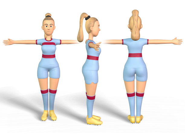 足球运动员女孩与球站在一个白色背景3d渲染图片下载