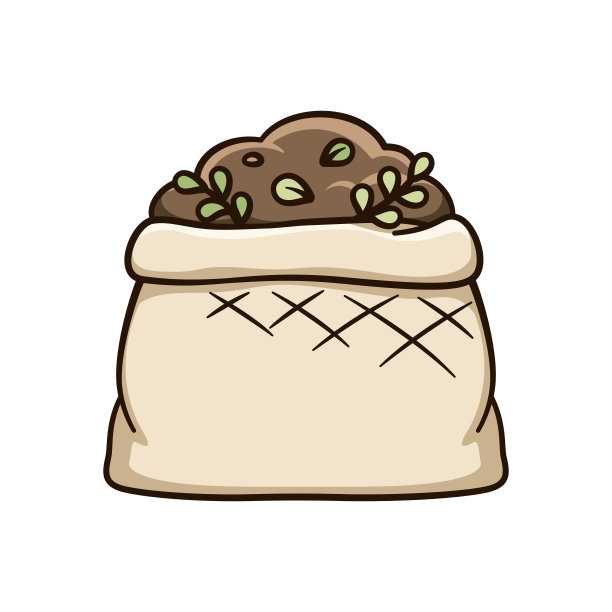 粗麻袋装满了泥土和可爱的卡通插图。园艺农业剪纸。图片下载