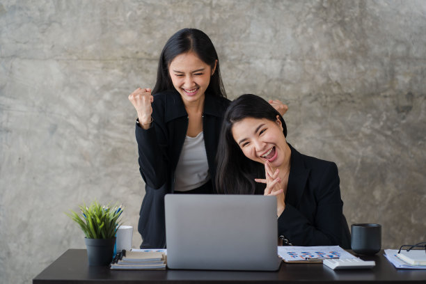 两名亚洲女商人会面，在现代化的办公室讨论财务和商业信息。年轻人正在查阅资料，分析计划，并一起使用纸质图表中的数据。图片下载