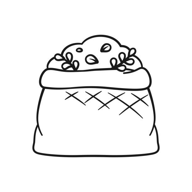 粗麻袋装满土和土可爱的卡通轮廓线艺术插画。园艺，农业，涂色书页活动作业的孩子。图片下载