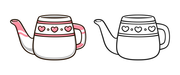 陶瓷喷壶壶可爱的卡通轮廓线艺术插画。园艺，农业，涂色书页活动作业的孩子图片下载